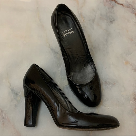 Stuart weitzman black patent leather pump size 7 black heel black pump - Picture 2 of 12